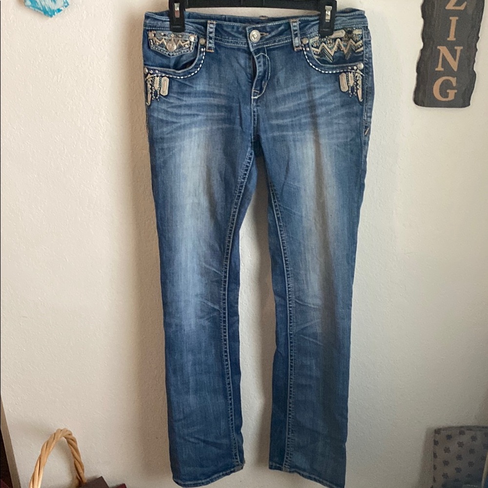 Grace in LA Blue Straight Leg Jeans with Decorative Embellishments